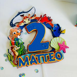 Adorno para tarta de Buscando a Nemo, decoración para fiesta de Buscando a Nemo, fiesta de cumpleaños de Buscando a Nemo, letra 3D de Buscando a Nemo, decoraciones de Buscando a Nemo