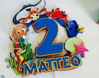Adorno para tarta de Buscando a Nemo: Decoración personalizada para fiesta de cumpleaños