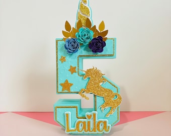 Fête licorne, numéro 3D licorne, décorations d'anniversaire licorne, centre de table licorne, décoration de table licorne, décoration de chambre licorne
