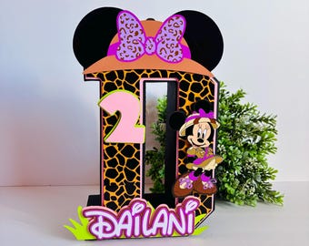 Número de cumpleaños de Minnie Safari: Decoración personalizada para fiestas