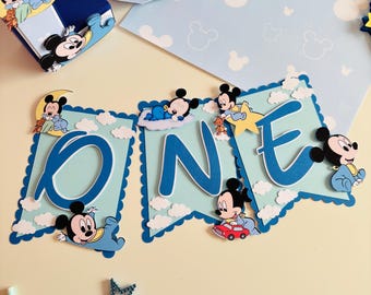 Banner de trona de Mickey bebé: decoración para el primer cumpleaños