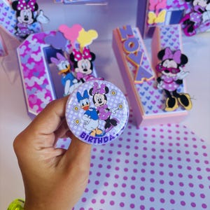 Minnie Birthday buttons, Minnie Boutique Birthday Decorations, Minnie and Daisy Birthday Party, Disney Trip Buttons, custom birthday buttons