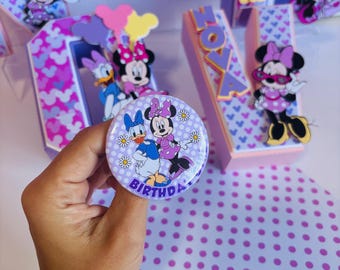 Minnie Mouse Birthday Buttons, Custom Disney Party Favors
