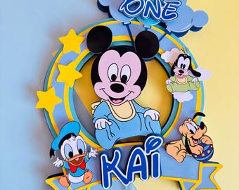 Baby Mickey Cake Topper: Personalized First Birthday Party Decor