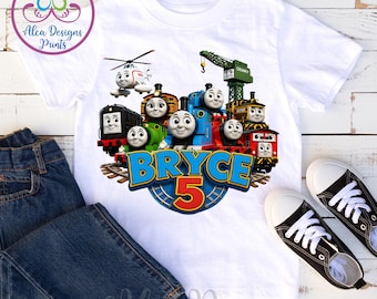 Camiseta de cumpleaños de Thomas y sus amigos, camiseta de tren personalizada, fiesta de trenes de Thomas, camiseta con nombre y edad personalizados, conjunto de cumpleaños para niños