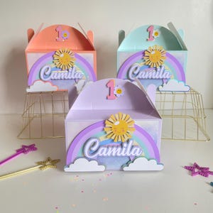 Rainbow Birthday Favor Boxes: Personalized First Birthday Party