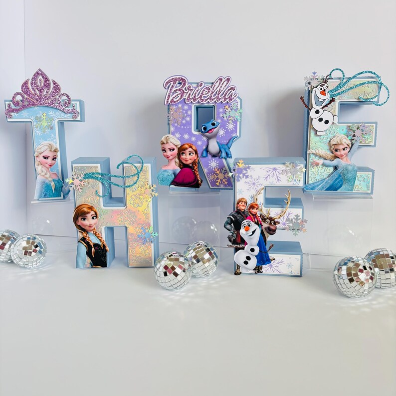 Letras personalizadas em 3D com o nome da Elsa de Frozen para festa de aniversário, decoração em cartolina. imagem 2