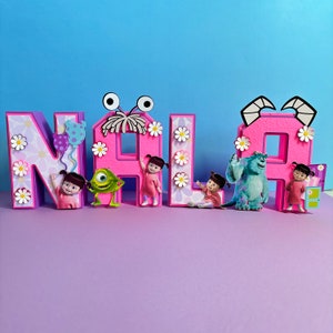 Decoración de fiesta de Monsters Inc, fiesta de cumpleaños de Monsters Inc, decoración de fiesta boo, fiesta de cumpleaños de Monsters Inc, letras 3d de Monsters colores brillantes