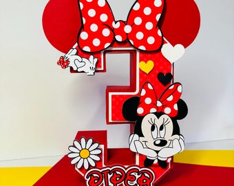 Minnie Mouse 3D-nummer: Födelsedagsfestdekoration, tårtdekoration