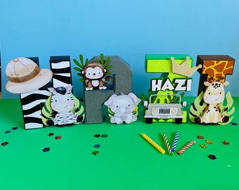 Safari-Tier-Geburtstags-Party-Dekor: 3D-Buchstabe Herzstück