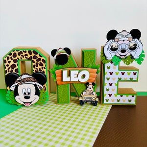 Letras 3D de Mickey safari, pastel smash de Mickey safari, decoración de fiesta de safari de Mickey, fiesta de cumpleaños de safari de Mickey, decoración de cumpleaños de decoración de mickey