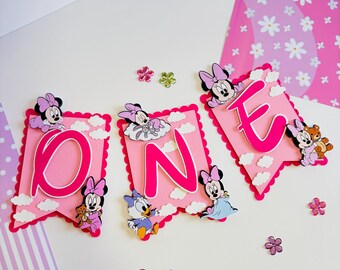 Striscione per seggiolone Baby Minnie: decorazione per il primo compleanno