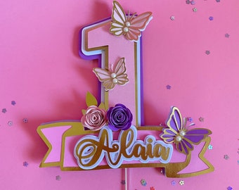 Ein Jahr altes Kuchen Topper, Ein Jahr alter Kuchen Topper, Floral Cake Topper, Schmetterling Cake Topper, ein Jahr alter Kuchen Topper, Cake Topper, ein Jahr alter Kuchentopper