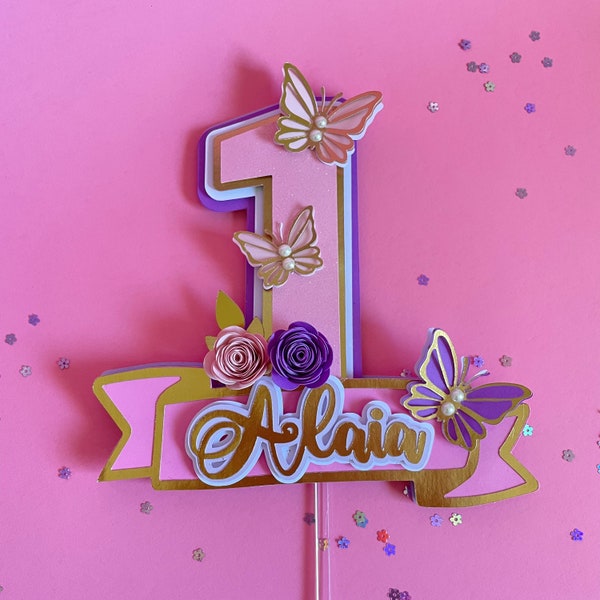 Ein Jahr altes Kuchen Topper, Ein Jahr alter Kuchen Topper, Floral Cake Topper, Schmetterling Cake Topper, ein Jahr alter Kuchen Topper, Cake Topper, ein Jahr alter Kuchentopper