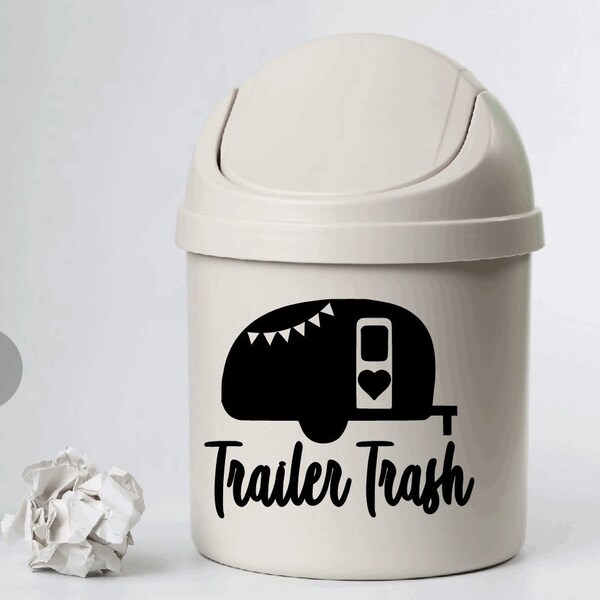 Trailer Trash Cute Camper with Banner Vinyl Decal for Trash Bin/Can