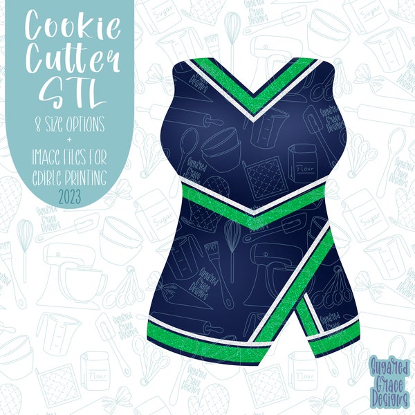 Cheer uniform cookie cutter stl file set for 3d printing with matching printable png images for Eddie edible printers