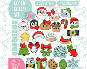 Editable Christmas advent set of 24 Cookie cutter STL and PNG Files (Digital Download)