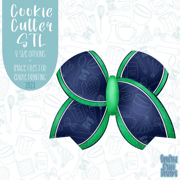 Cheer bow cookie cutter stl file set for 3d printing with matching printable png images for Eddie edible printers