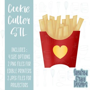French fries cookie cutter stl file for 3D printing with png printable instant download for Eddie the edible printer