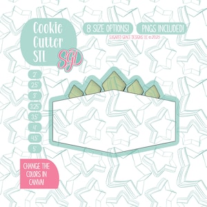 Könnte beinhalten: Ein sternförmiges Ausstecher-Design mit geometrischer Kontur. Das Bild enthält den Text "Cookie Cutter STL" und "8 SIZE OPTIONS!" mit Größen von 5,08 cm bis 12,7 cm. Der Hintergrund hat ein sich wiederholendes Muster aus Sternkonturen.