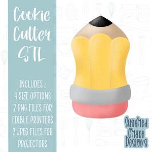 School- of afstuderen thema potlood cookie cutter stl-bestand voor 3D-printen met png afdrukbare instant download voor Eddie de eetbare printer