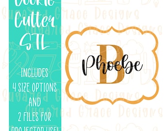 Phoebe Plaque Cookie cutter stl files for 3d printing with matching printable png images for Eddie edible printers
