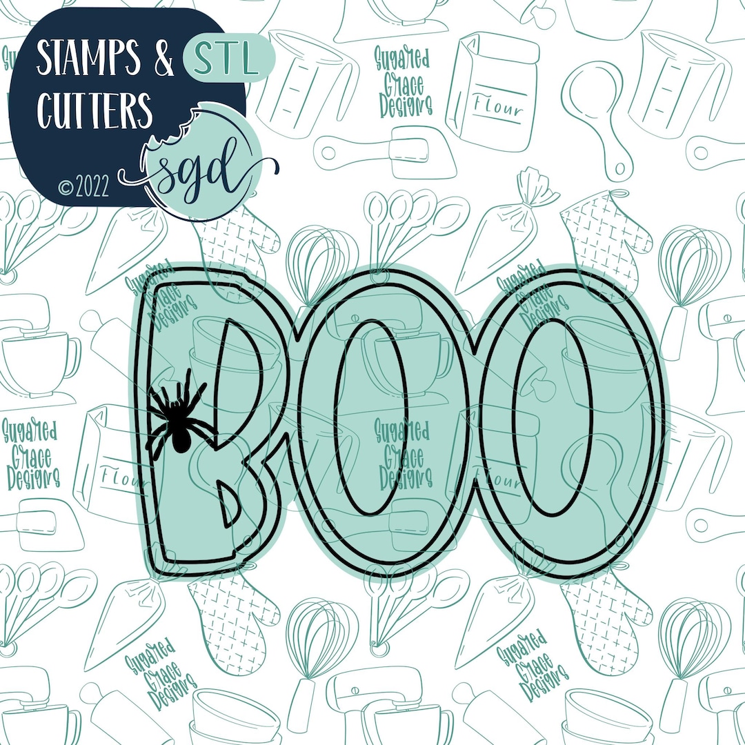 Boo Word Plaque With Bow Cookie Cutter and Stamp STL Files for Fondant ...