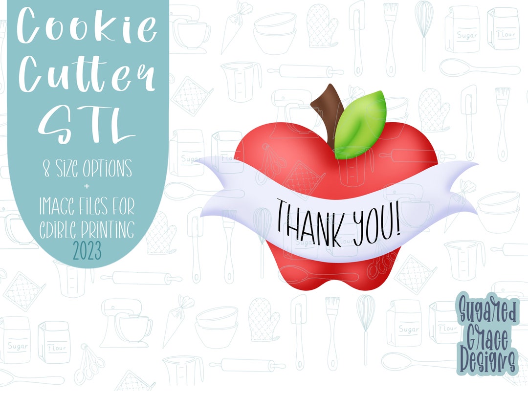 Apple With Banner Cookie Cutter Stl With Png Image for Eddie Edible Ink ...