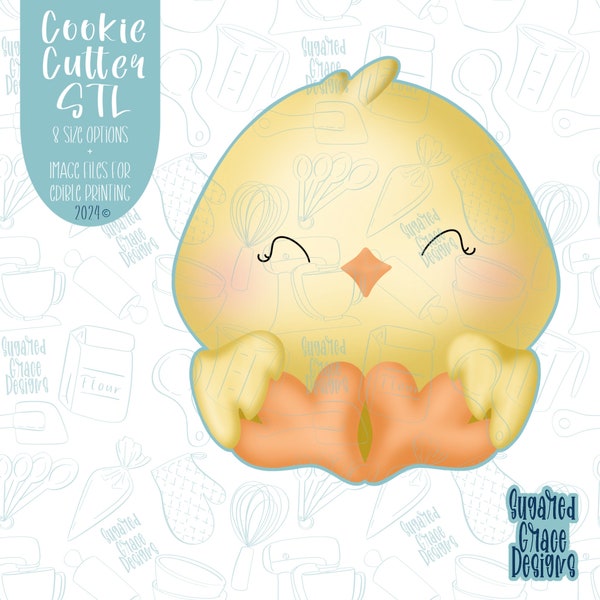 Easter Chick Cookie Cutter STL Files for 3D Printing with Matching Printable PNG Images for Edible Ink Printers including Eddie