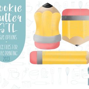 Potlood koekjesvorm stl, png-afbeeldingsbestand, 3D-printen, instant download, Eddie-eetbare inktprinter, grote en mini koekjesvorm stl set