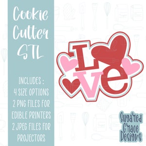 Archivo stl de cortador de galletas de amor para impresión 3D e impresora 3D, galleta de aniversario y día de San Valentín con archivo png para impresora comestible EDDIE