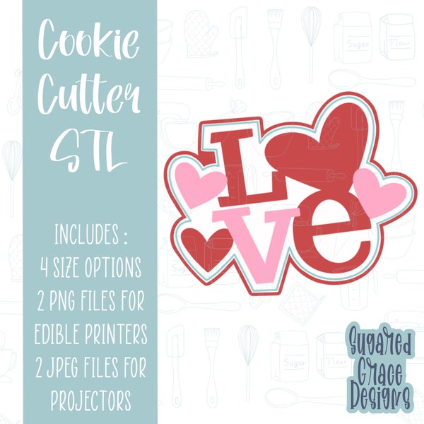 love Cookie cutter stl files for 3d printing, printable Valentine’s Day png images for Eddie edible printers