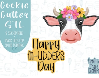 Happy mudders day cookie cutter stl files for 3D printing, Mother’s Day png printable instant download for Eddie edible ink printer, cow png