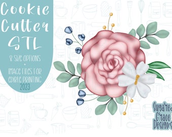 Floral bouquet Cookie cutter stl files for 3d printing, printable flower png images for Eddie edible printers