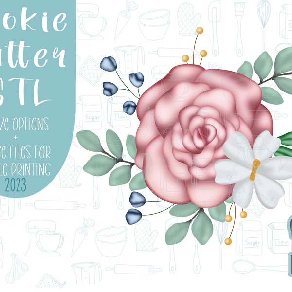 Floral bouquet Cookie cutter stl files for 3d printing, printable flower png images for Eddie edible printers