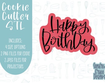 Happy Birthday Cookie Cutter STL, 3D Printing File (PNG, JPEG)