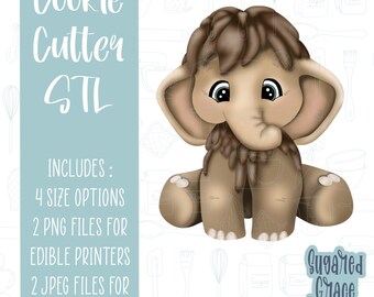 Extinct Baby wooly mammoth animal Cookie cutter STL file for 3D printing with png printable instant download for EDDIE edible ink printer