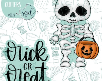 Halloween Trick or Treat Skeleton Cookie Cutter STL File Set of 2 for 3D Printing and  Printable PNG Image for Edible Ink Printer like Eddie