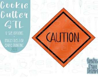caution sign cookie cutter stl file for 3D printing with png printable instant download for Eddie the edible printer, construction cookie
