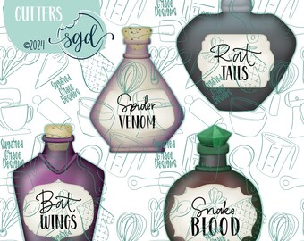 Halloween Potion Bottle Cookie Cutter STLs with PNGs Bundle of 4 - for 3D Printing and Edible Ink Printers