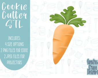 Carrot Cookie cutter stl files for 3d printing with matching printable png images for Eddie edible printers