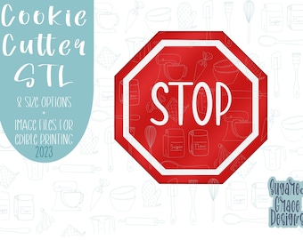Stop sign cookie cutter stl file for 3D printing with png printable instant download for Eddie the edible printer, road construction cookie
