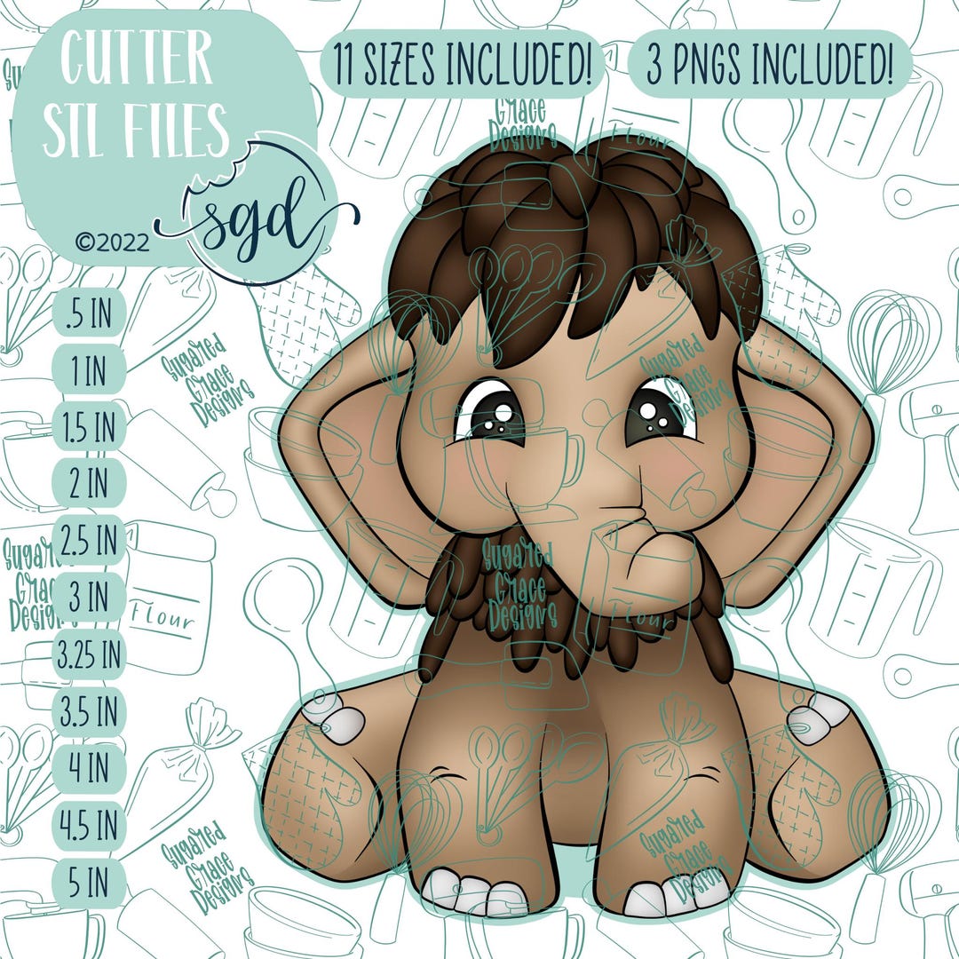 Baby Wooly Mammoth Cookie Cutter STL File, Edible Ink PNG (digital ...
