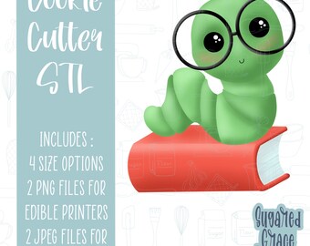 Bookworm Cookie Cutter STL File, School Theme (Digital Download)