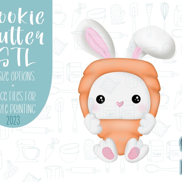 Bunny in carrot costume, carrot bunny Cookie cutter stl, png image file, 3D printing, instant download, Eddie edible ink printer, carrot png