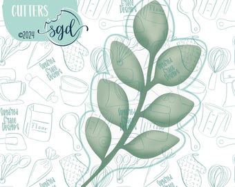 Floral Eucalyptus Leaf Flourish Cookie Cutter STL files for 3D Printing with PNG Images for Edible Ink Printers Including Eddie
