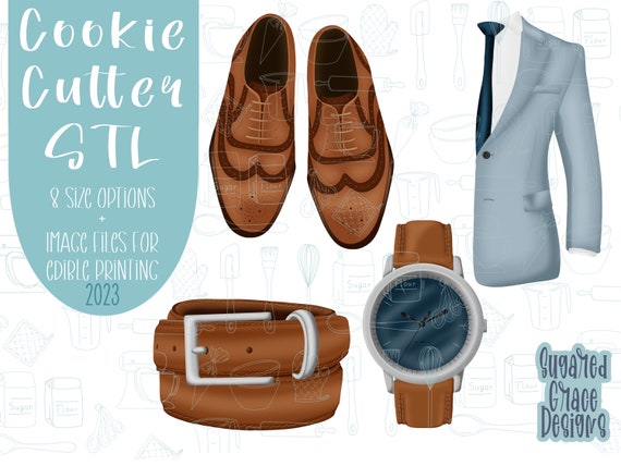 Groomsmen Cookie cutter stl files for 3d printing, printable png images for Eddie edible printers, wedding tuxedo, Father’s Day attire,