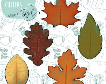 Fall Leaves Cookie Cutter STL Files Set of 5 with PNG Images to Match - For 3D Printing and Edible Ink Printers - Autumn Cookie Idea
