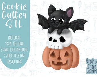 Bat, pumpkin, skull, Halloween Cookie cutter STL file for 3D printing with png printable instant download for EDDIE edible ink printer