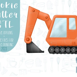 Track hoe cookie cutter stl file for 3D printing with png printable instant download for Eddie the edible printer, construction cookie